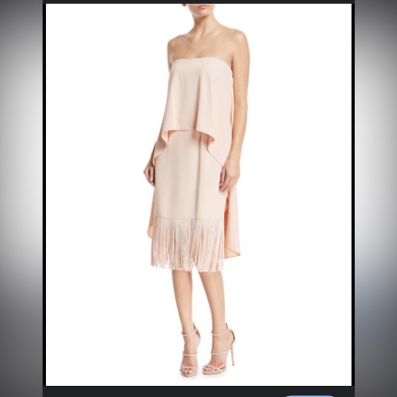 Nwt Aidan by Aidan Mattox Strapless Tiered Crepe & Fringe Midi Cocktail Dress 8 - Picture 3 of 10
